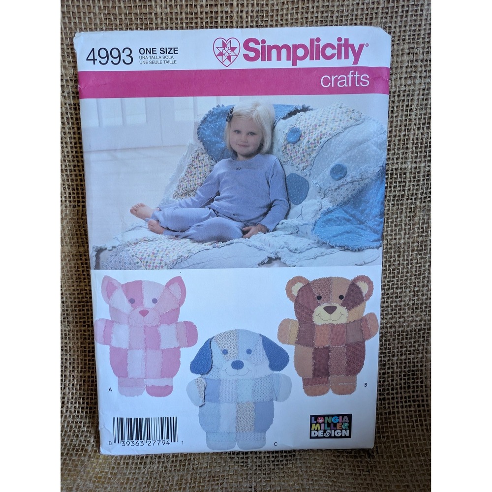 Simplicity 4993 Animal Rag Quilt Pattern Cat Dog Teddy Bear Longia Miller OOP